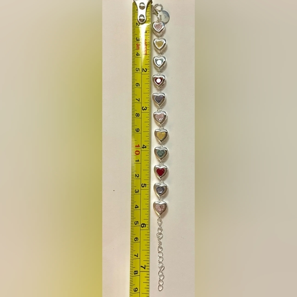 New gorgeous 925 stamped Silver plated multi colored heart bracelet - Picture 11 of 12